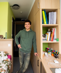 International student in a room
