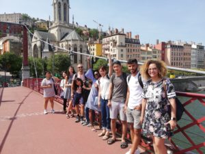 Students visiting the city centre of Lyon in France